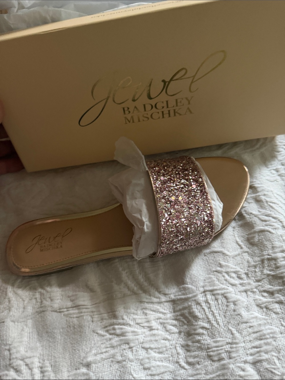 Badgley Mischka Rose Gold Glitter Slide Mule